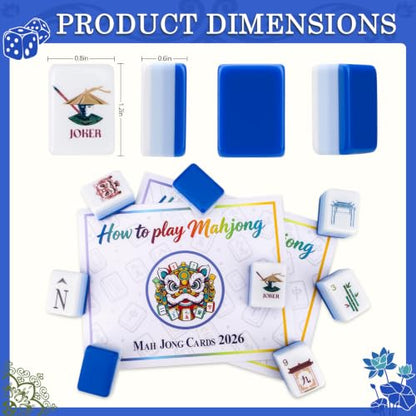 160 Acrylic American Mahjong Tile Set for Beginners, Mah Jong Lovers | 1.2” Mahjong Set with Carrying Bag and Accessories, 2026 New Deep Blue Tiles, 3D Engraved 4 Layer Mahjong Tiles - color: Dark Blue