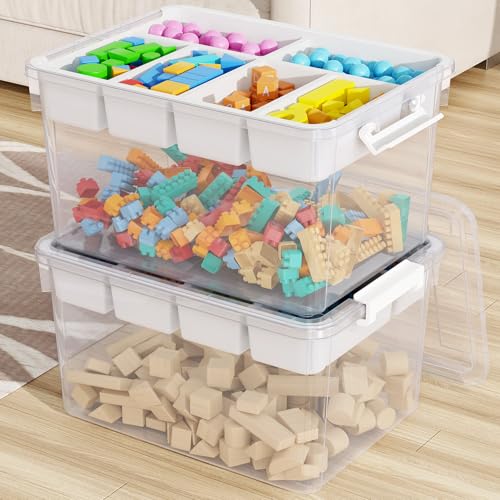 80Qt Large Stackable Storage Bins with Lids & Trays, Clear Plastic Latching Boxes Organizers with Dividers Portable 20Gal Containers for Arts & Crafts, Home and Car Trunk Organization, 2Pack - color: Clear White, size: 40QT-2Pack