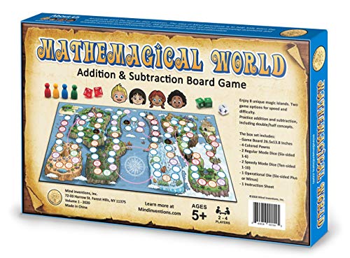Mathemagical World - Addition & Subtraction Math Board Game for Kids, 2-4 players, Ages 5+ and Perfect for Homeschool, Kindergarten, Pre-k, and Gifted & Talented Prep
