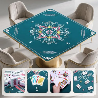 DEVPNR Mahjong Mat for Table with Rules, 32.6"x32.6", Green | Non-Slip Table Cover, Noise-Reducing, with Rules, Portable with Travel Bag, for American Mahjong, Poker, Card & Board Games - color: Green