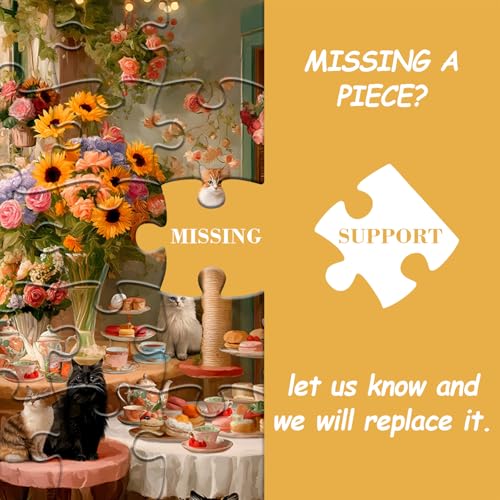 Cat Puzzles for Adults 1000 Pieces, Kitty Coffee Cake Flower Puzzle, Floral Kitten Animal Jigsaw Puzzles, Cozy Coffee Shop Wall Decor - style: Cozy Cat Cafe puzzle