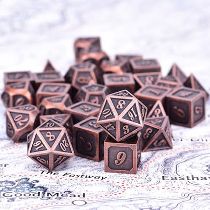 Extended Metal Dice RPG Set | 31 Piece Polyhedral Dice for DND5E Tabletop Role Playing Adventure Games (Copper) - color: Copper