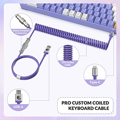 ZIYOU LANG 65% Wired RGB TKL Portable Mechanical Gaming Keyboard Purple Blue Switch with Coiled Cable and Purple Cloud Wrist Rest for PC Mac Gamer
