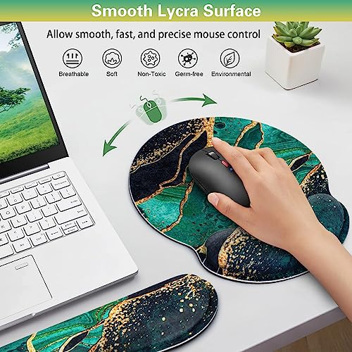 Mouse Pad Green with Wrist Rest Set, 3-in-1 Wrist Support Mousepad | Gaming Mat Pad with Anti-Skid Base,Ergonomic Mouse Pad ,Memory Foam Gel Wrist Rest for Computer Keyboard - color: Dark Green Marble