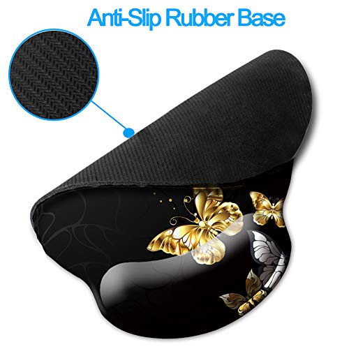 Memory Foam Wrist Support Mouse Pad Comfortable Padded Wrist Mousepads 9in X10in Desktop Notebook Mouse Mat (Silver Golden Butterfly Foam) - color: Silver Golden Butterfly foam