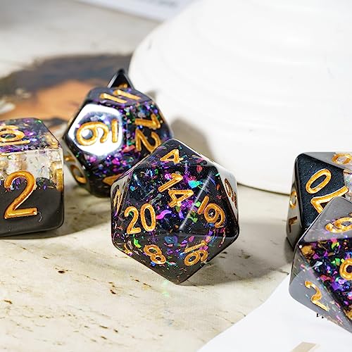 Black DND Dice Set Foil Polyhedral Dice Set D&D for Tabletop Games | Leather Storage Bag, DM Gift, for Dungeons and Dragons Role Playing Games - color: Black