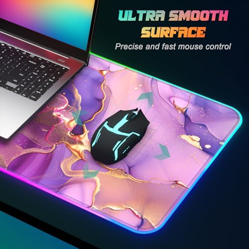 ITNRSIIET RGB Gaming Mouse Pad, Full Desk XL Extended Large Gaming Mousepad, 12 Lighting Modes 30% Thicker Big LED Desk Mat for Gamers, 32 x 12 inches, Blue Purple Pink Marble - color: Blue Purple Pink Marble