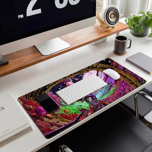 Strange Planet Desk Mat Space Scene Large Gaming Mouse Pad Extended Anime Vibrant Colors Desk Pad Futuristic Spaceship Mousepad XL Cosmic Adventure Skeleton Keyboard Mouse Mat 31.5"x11.8" - color: Strange Planet