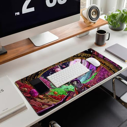 Strange Planet Desk Mat Space Scene Large Gaming Mouse Pad Extended Anime Vibrant Colors Desk Pad Futuristic Spaceship Mousepad XL Cosmic Adventure Skeleton Keyboard Mouse Mat 31.5"x11.8" - color: Strange Planet