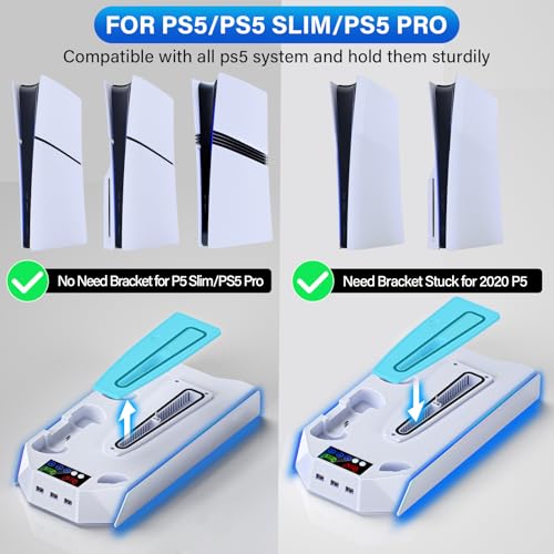 Slim Cooling Station Stand LED with Dual Controller Charging Station for PlayStation 5 Console, PS 5 Accessories Incl. Controller Charger, Cooling Fan, Headset Holder, 3 USB Hub- LED White - color: RGB WHITE
