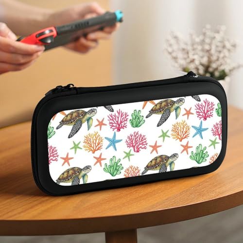 PPIKTC Protective Carrying Case for Switch, Travel Game Console Holder Bag with 15 Game Cartridges, Ocean Animal Sea Turtle Floral - color: Design (333)