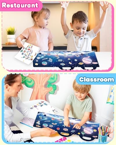 Walenced Reusable Sticker Book for Toddlers, Travel Stickers for Kids, Toddler Craft Activities Toys, Birthday Gifts for Boys & Girls - style: Space