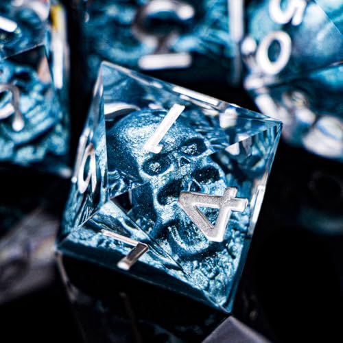 DND Skull Dice Set 7PCS Necromancer Polyhedral Dice for Dungeons Dragons RPG Role Playing Game, Resin Sharp Edged D and D Dice with Gift Box D6 D8 D10 D12 D20 (Navy Blue) - color: Navy Blue&silver