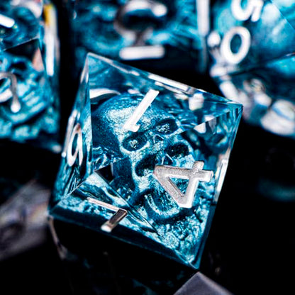 DND Skull Dice Set 7PCS Necromancer Polyhedral Dice for Dungeons Dragons RPG Role Playing Game, Resin Sharp Edged D and D Dice with Gift Box D6 D8 D10 D12 D20 (Navy Blue) - color: Navy Blue&silver
