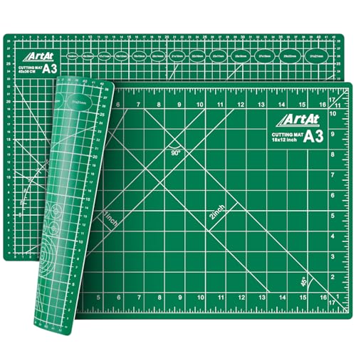 ArtAt Self Healing Cutting Mat: 12″x 18″ Green Double Sided Non-Slip 5 Layers PVC Durable Craft Sewing A3 Mat for Rotary Cutter, Use for Quilting and Scrapbooking and Craft & Art Projects… - color: Green, size: 18"L x 12"W