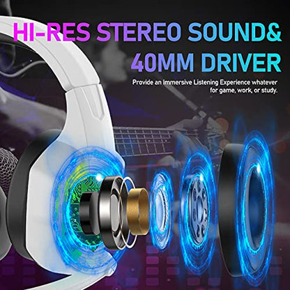 Wired Gaming Headset with Rainbow RGB Backlight Retractable Noise Isolating Microphone Stereo Sound Deep Bass Memory Foam Earmuff Over Ear Headphone for PS4 Xbox One Switch PC Mac Gamer Music (White) | Retractable,Noise Isolating Microphone,Stereo Sound,D