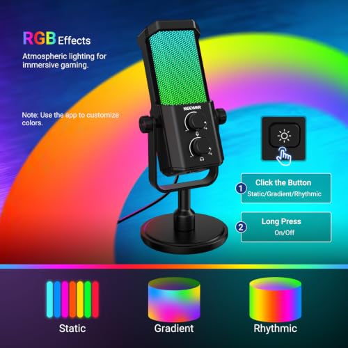 NEEWER UM01 AI Noise Canceling USB Microphone, Plug & Play Cardioid RGB Condenser Mic Mute/Music Sync/App Control for Android Windows PC Mac PS4/5 Gaming Recording Streaming Podcasting Studio Computer