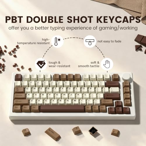 dagaladoo Double Shot PBT keycaps Coffee, Cherry Profile Keyboard Keycaps | Retro key caps set,Custom keycaps for 60% 65% 75% 100% Cherry-MX switch Mechanical Keyboard,131-keys - color: White/Brown