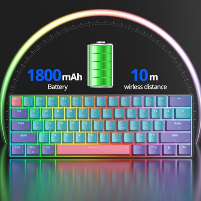 Fogruaden 60 Percent Wireless Gaming Keyboard, Wired/Bluetooth Mechanical Keyboard 60%, RGB Backlit, Hot-Swappable Yellow Switch - color: Joker-61-Yellow Switch, size: Yellow Switch