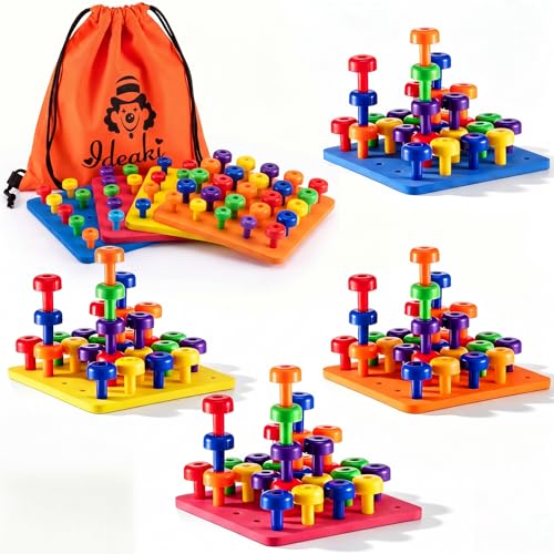 Shappy Toddler Peg Boards Montessori Sorting Stacking Toys for Kids 120 Pcs Pegs with 4 Foam Boards & Storage Bag Fine Motor Skills Educational Toy for Home Preschool(Red,Yellow,Blue,Orange) - color: Red,yellow,blue,orange