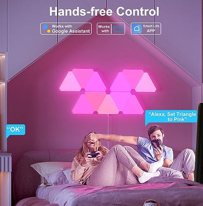 Triangle LED Lights for Gaming Setup, RGB Triangle Wall Lights for Bedroom, Smart Home Light Panels Works with Alexa Google Assistant,APP/Voice/Remote Controlled,Music Sync Gaming Room Decor,12 Pack
