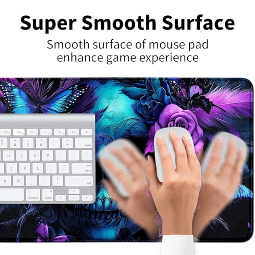 Blue Skull with Purple Rose for MTG & TCG Playmat Mouse Pad,BFDHGQZC 24" x 14" Game Mat for MTG/RPG/CCG Trading Card Game Playmats Table Mat Perfect for Card Games Video Games Computer Office - color: Blue Skull With Purple Rose
