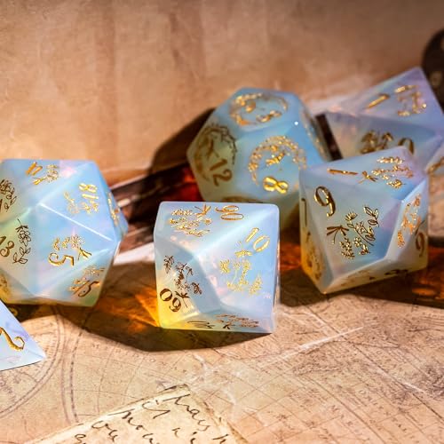 UDIXI Opal Stone DND Dice Dragonfly Gemstone Dice Set D&D for Tabletop Game | Natural Stone, Premium Gift Box, DM Gift, for Dungeons and Dragons Role Playing Games - color: Opal- Dragonfly