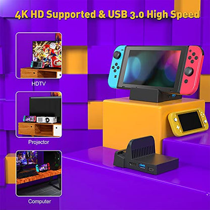 TV Docking Station for Nintendo Switch, Switch OLED, WEGWANG Portable TV Switch Dock Station Replacement for Official Nintendo Switch with HDMI USB 3.0 Port Switch Accessories Gift