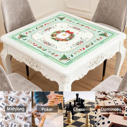 Green Christmas Mahjong Mat for Table, 31.5 * 31.5in Anti Slip Mahjong Table Cover, Noise Reduction, Neoprene Mah jongg Mat with Carrying Bag & 3 Dices, Snowflake Holiday Poker Board Tile Games Mats - color: Christmas01