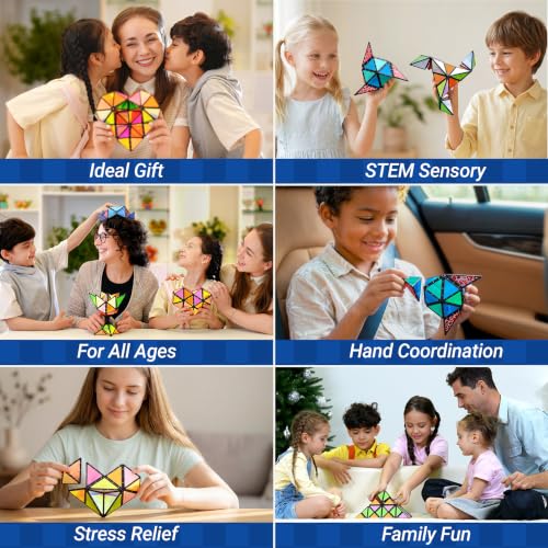 TOSY Magnet Pyramid Stone - 1 Cube Transforms into 1 Billion Shapes, 12 Pieces, 243 Rare Earth Magnets, Holographic Design Magnet Tiles Creative Puzzle STEM/STEAM Toy - color: Stone