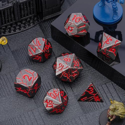 Dungeons and Dragons Dice Set with Gift Case - Metal Polyhedral Dice for RPG & D&D - color: Gun Mental Red