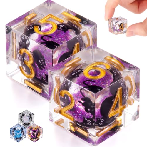 Seenelling 2 Pcs D6 Cat Liquid Core Dice Set, 17mm Liquid Resin Cat Dice Sharp Resin Edge Polyhedral for Role Playing Game Table Games(Purple) - color: Purple