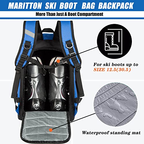 Ski Boot Bag - Boot Travel Backpack for Snowboard & Ski Boots, Helmet, Goggles, Gloves, Accessories - color: blue