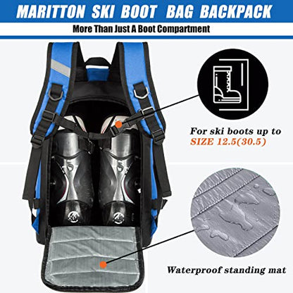 Ski Boot Bag - Boot Travel Backpack for Snowboard & Ski Boots, Helmet, Goggles, Gloves, Accessories - color: blue