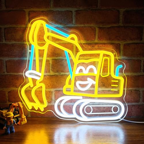 Digger Neon Signs for Wall Decor, Excavator LED Car Neon Light Hanging Sign USB Powered with Dimmable Switch for Little Boy Bedroom Playroom Living Room - color: Digger