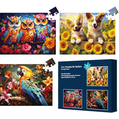 3 Packs Large Piece Puzzle for Seniors - Dementia 48 Pieces Puzzles for Elderly Adults,Alzheimer’s Puzzles Memory Cognitive Games for Elderly Seniors with 3 Storage Bags - style: 3 Pack 48 Large Piece