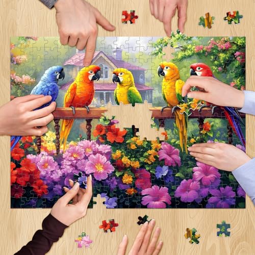300 Piece Puzzles for Adult, Beauty Parrots and Flowers Jigsaw Puzzle - style: Bird