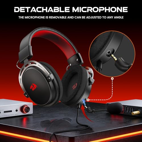 Redragon H541 Wired Gaming Headset with Mic, 53mm Drivers RGB Light Gaming Headphones, 3D Stereo Sound, Soft Memory Earmuffs & Artificial Leather Design for PC, PS4/5, Switch, Xbox. Black