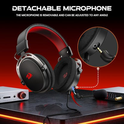 Redragon H541 Wired Gaming Headset with Mic, 53mm Drivers RGB Light Gaming Headphones, 3D Stereo Sound, Soft Memory Earmuffs & Artificial Leather Design for PC, PS4/5, Switch, Xbox. Black