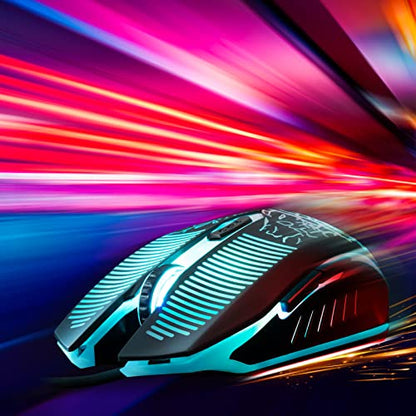 Keyboard and Mouse Gaming LED Wired Combo with Emitting Character Keyboard 4800DPI 2 Side Button USB Mouse Rainbow Backlit Mechanical Feeling Compatible with PC Raspberry Pi Mac Xbox one ps4 - color: 910b