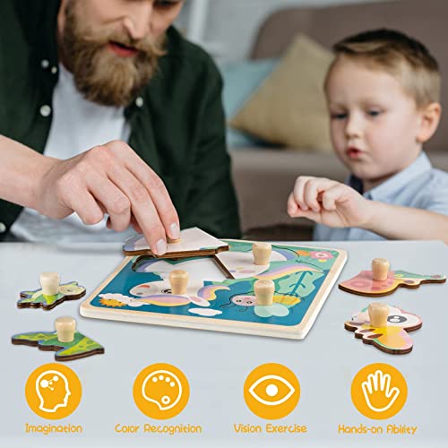Chunky Wooden Puzzles for Toddlers 1-3: 4 PCS Animals Peg Puzzles Toys | 10 Reinforced Design Tested to 1,000+ Assembly Cycles - Big Pieces for Little Hands - Gift for 1-3 Year Olds Girl Boy - style: Style B