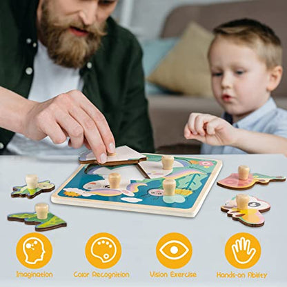 Chunky Wooden Puzzles for Toddlers 1-3: 4 PCS Animals Peg Puzzles Toys | 10 Reinforced Design Tested to 1,000+ Assembly Cycles - Big Pieces for Little Hands - Gift for 1-3 Year Olds Girl Boy - style: Style B