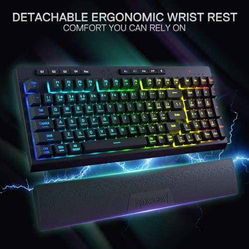 Redragon K515 PRO Shiva RGB Wireless Membrane Gaming Keyboard, 98 Keys Mechanical-Feel Keyboard w/Smooth Linear Switch, On-Board Macro & Multimedia Keys, Detachable Wrist Rest, Software Supported - color: Black, size: 98 Keys Pro