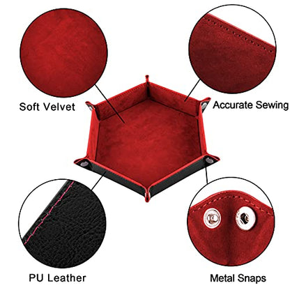 SIQUK 2 Pieces Dice Tray PU Leather Dice Trays Folding Hexagon Dice Holder Tray for Dice Games Like RPG, DND and Other Table Games (Black and Red) - color: Black and Red