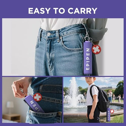Portable EpiPen Carry Case, Insulated Emergency Medical Bag Maintain Med effectiveness, Fits 1 EpiPen, Asthma Inhaler, Auvi-Q, Allergy Medication, Travel EpiPen Holder for Adults or Kids (Purple) - color: Purple