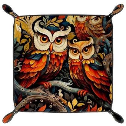 Colorful Owl Birds Dice Tray PU Leather Dice Rolling Tray Folding Dice Holder for Dice Games, Like RPG, DND and Other Table Games - color: Multi 4