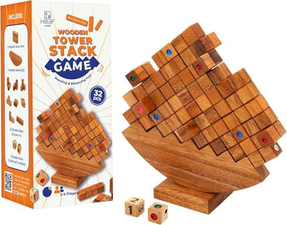 BSIRI Wooden Balance Stacking Tower - Classic Family Game Night for Adults & Seniors Stacker Blocks Table Fun Board Games for Party Balancing Drop Stack Building Block Toys for Gifts Set Towerstack - style: Stacking Balance Tower