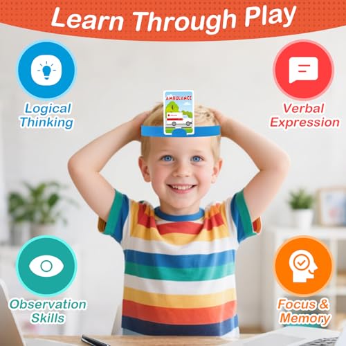 Headbands Game for Kids – Guessing Board Game to Boost Vocabulary, Critical Thinking, and Social Skills – Quick Question Family Game Night for 2–4 Players – Travel-Friendly Fun (Vehicle Theme) - style: Vehicle