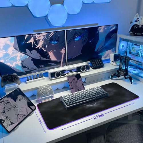 JMIYAV White RGB Gaming Mouse Pad 31.5x12 Inch PC XL Large Extended Glowing Led Light Up Desk Pad Non-Slip Rubber Base Computer Cool Mousepad Mat Desk Accessories Gaming Setup Storm Halo - color: Storm Halo