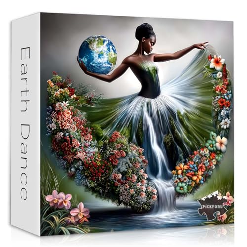Impossible Puzzle for Adults 1000 Pieces,Fantasy Landscape Dancing Lady Flower Puzzle Aesthetic Art, Floral Elegant Women Abstract Chalenge Jigsaw Puzzle - style: Earth Dance Puzzle